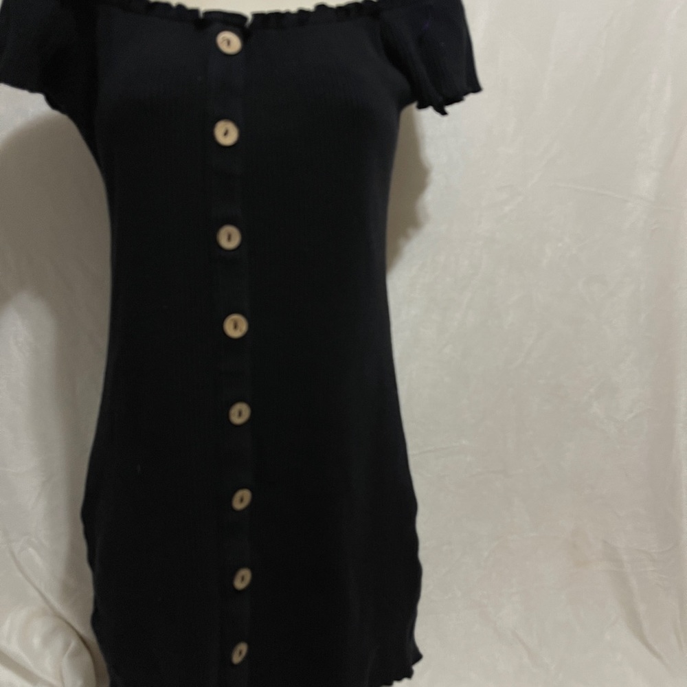 🌟 - Active USA Black Ribbed Button Front Mini M - Picture 4 of 4